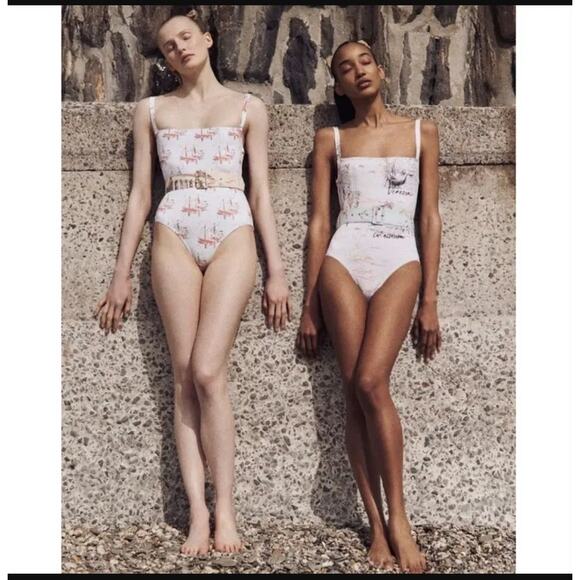 Emilia Wickstead Scarlett One Piece Large Italian City Art Print Pink Swimsuit - Picture 15 of 16